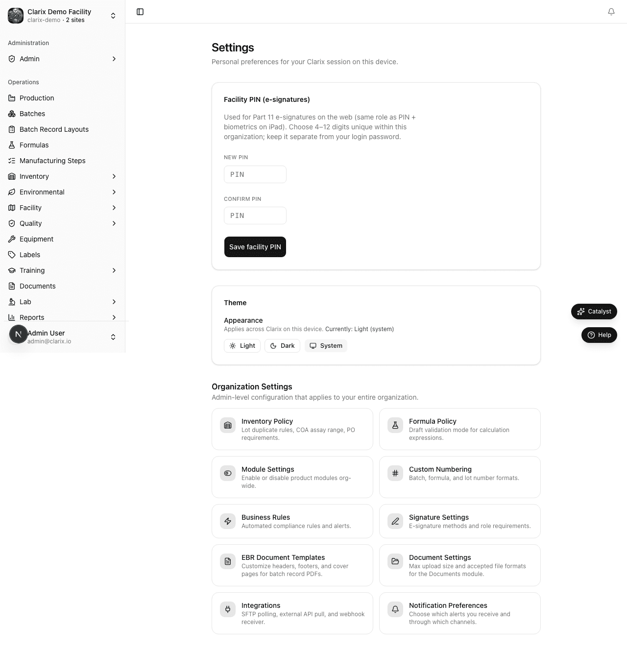 Settings overview
