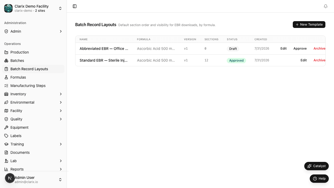 Batch Record Layouts catalog