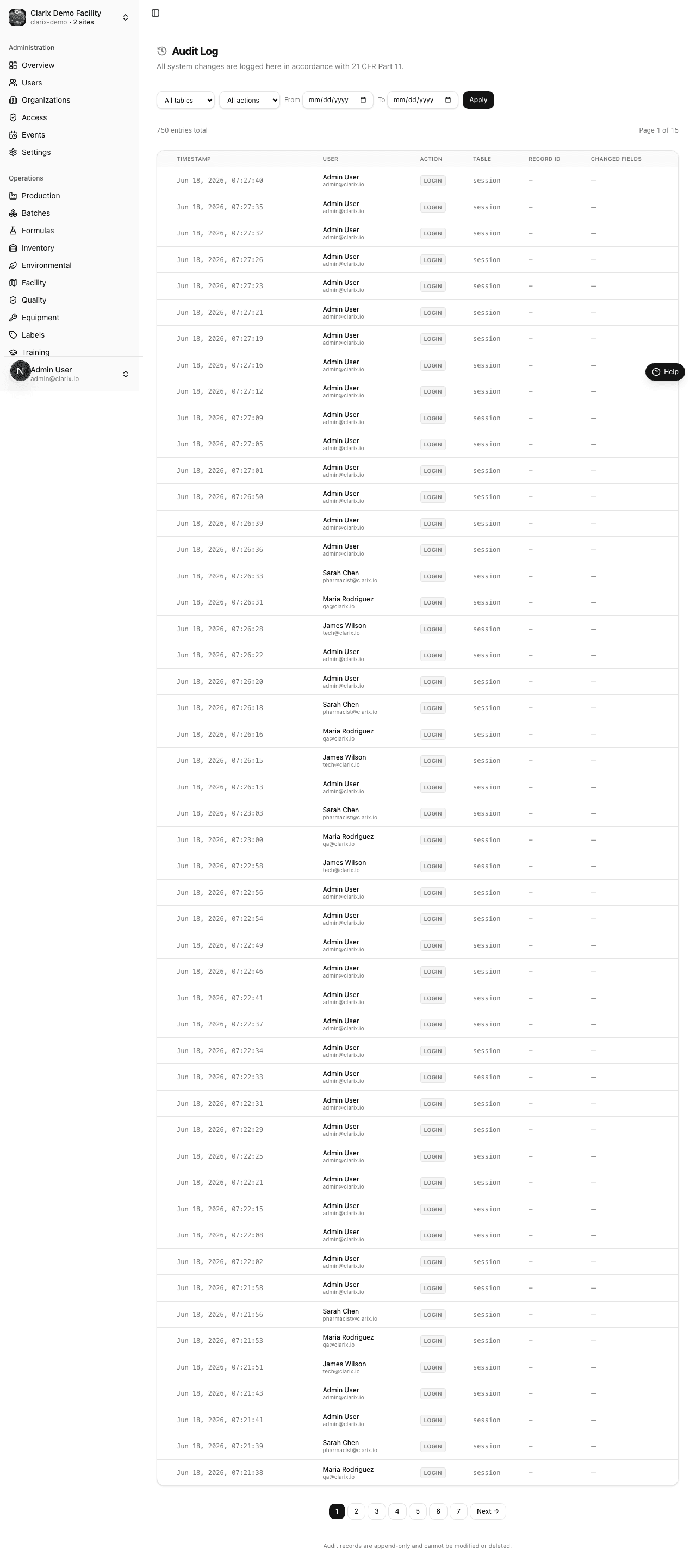 Audit trail log