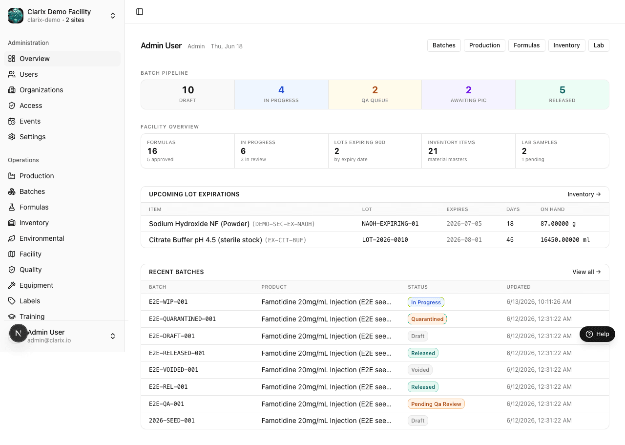 Clarix Operations Dashboard