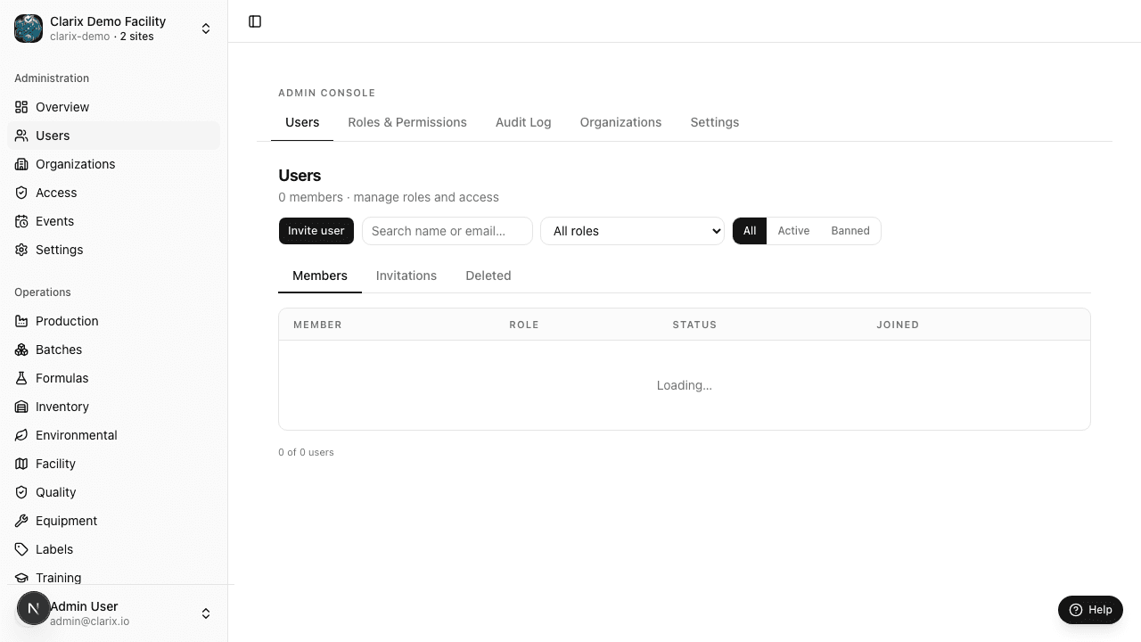 Admin users page