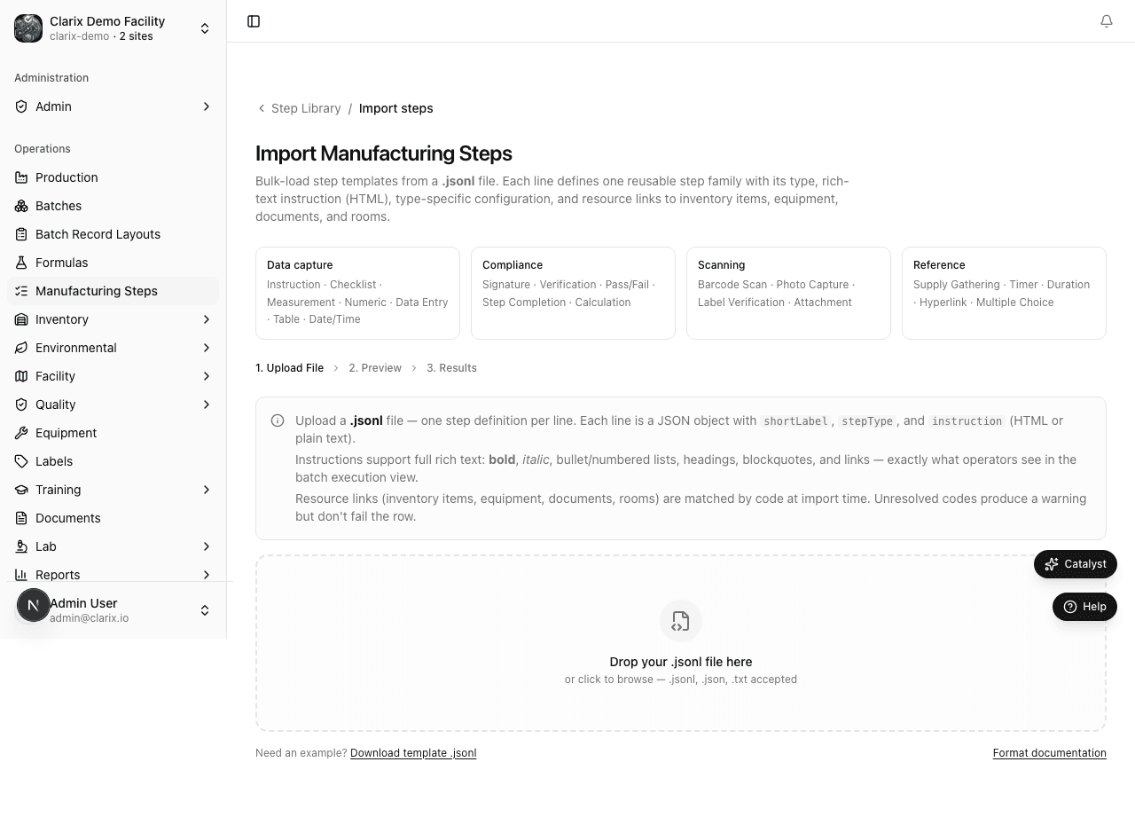 Manufacturing Steps import