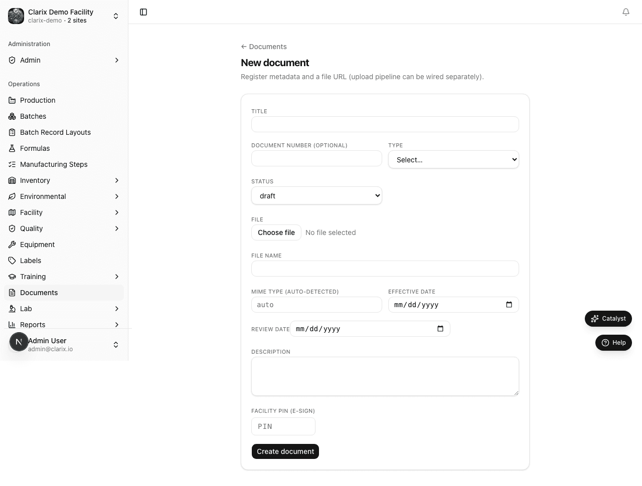 New document form