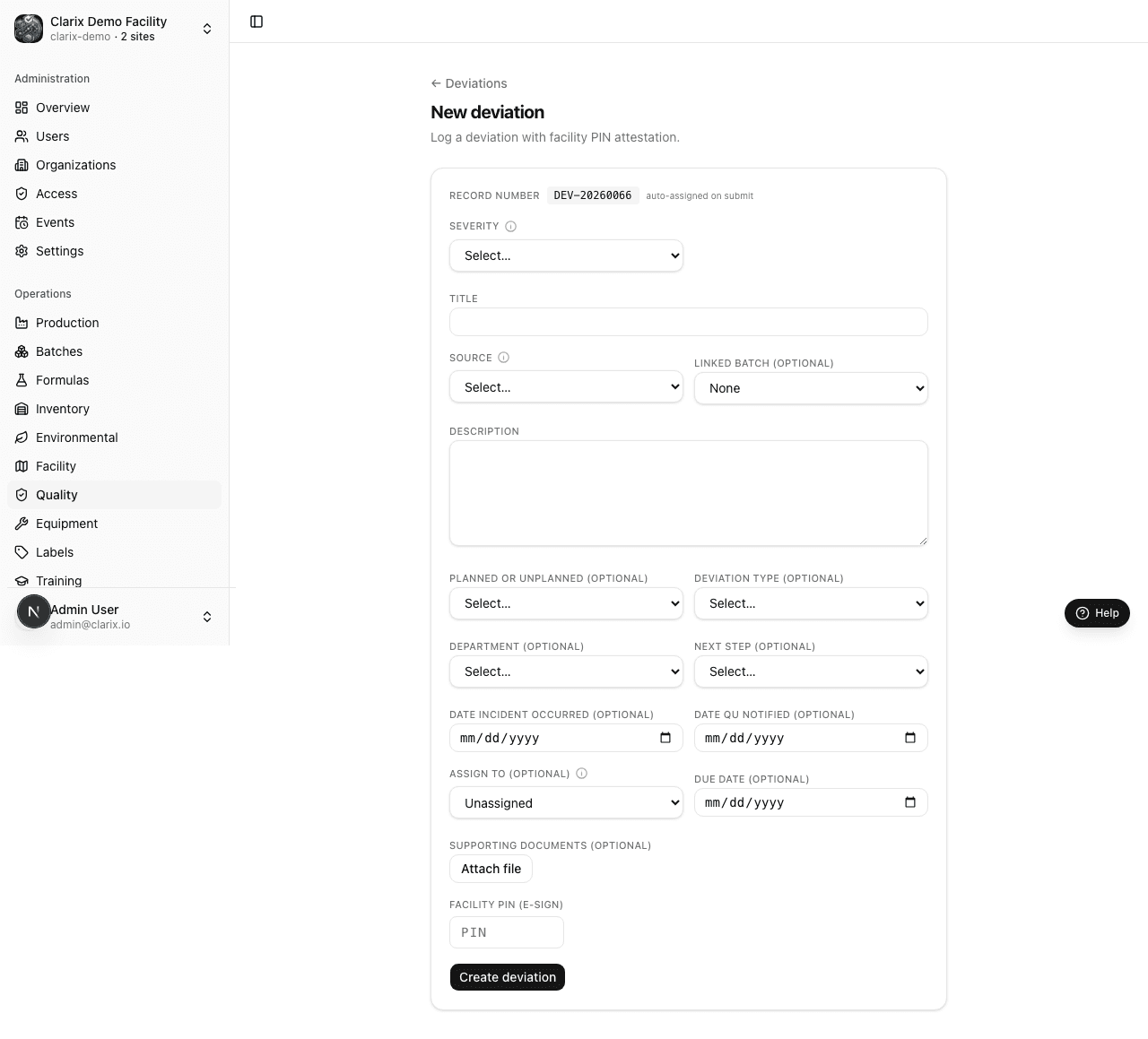 New deviation form