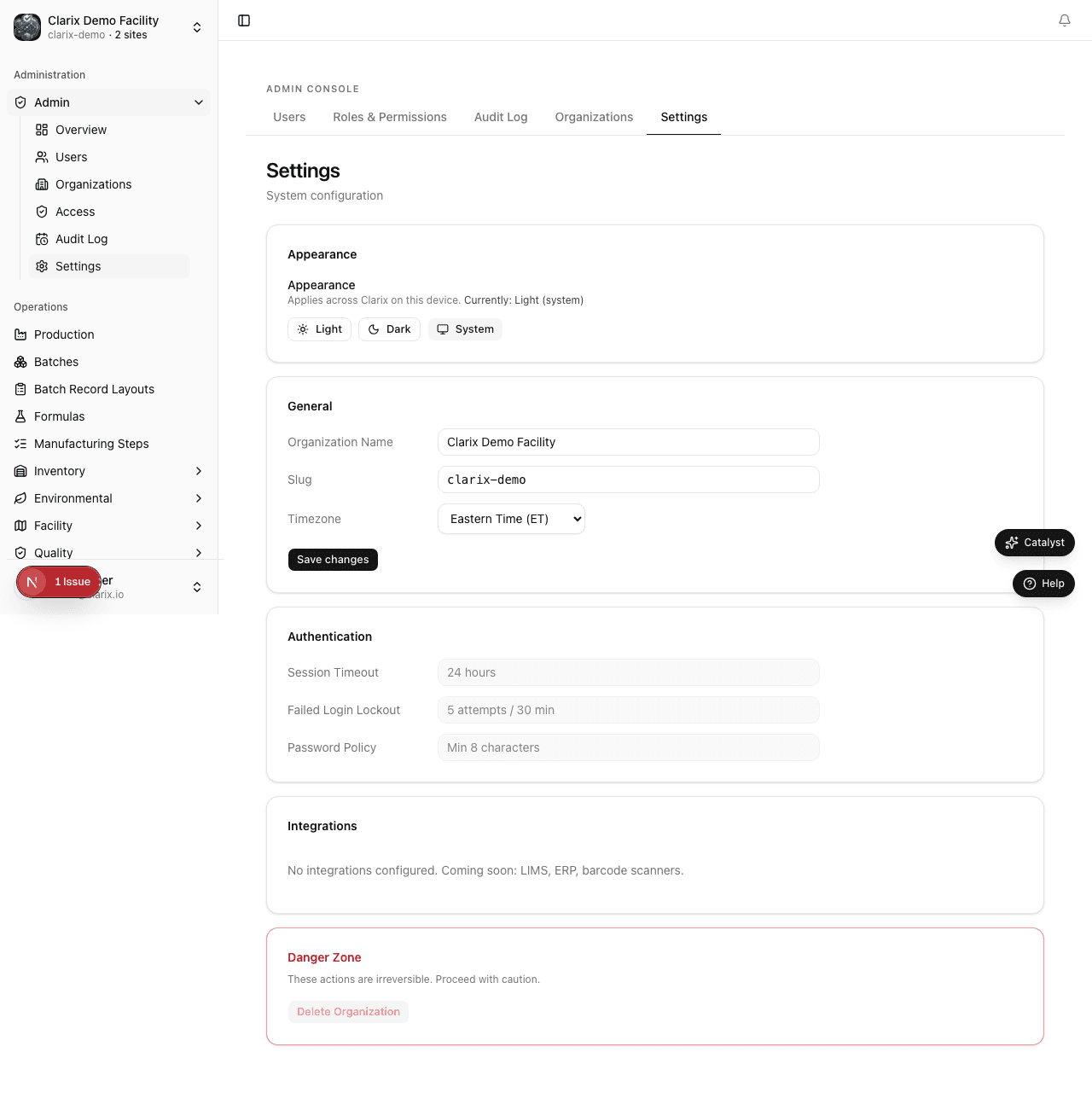 Admin settings