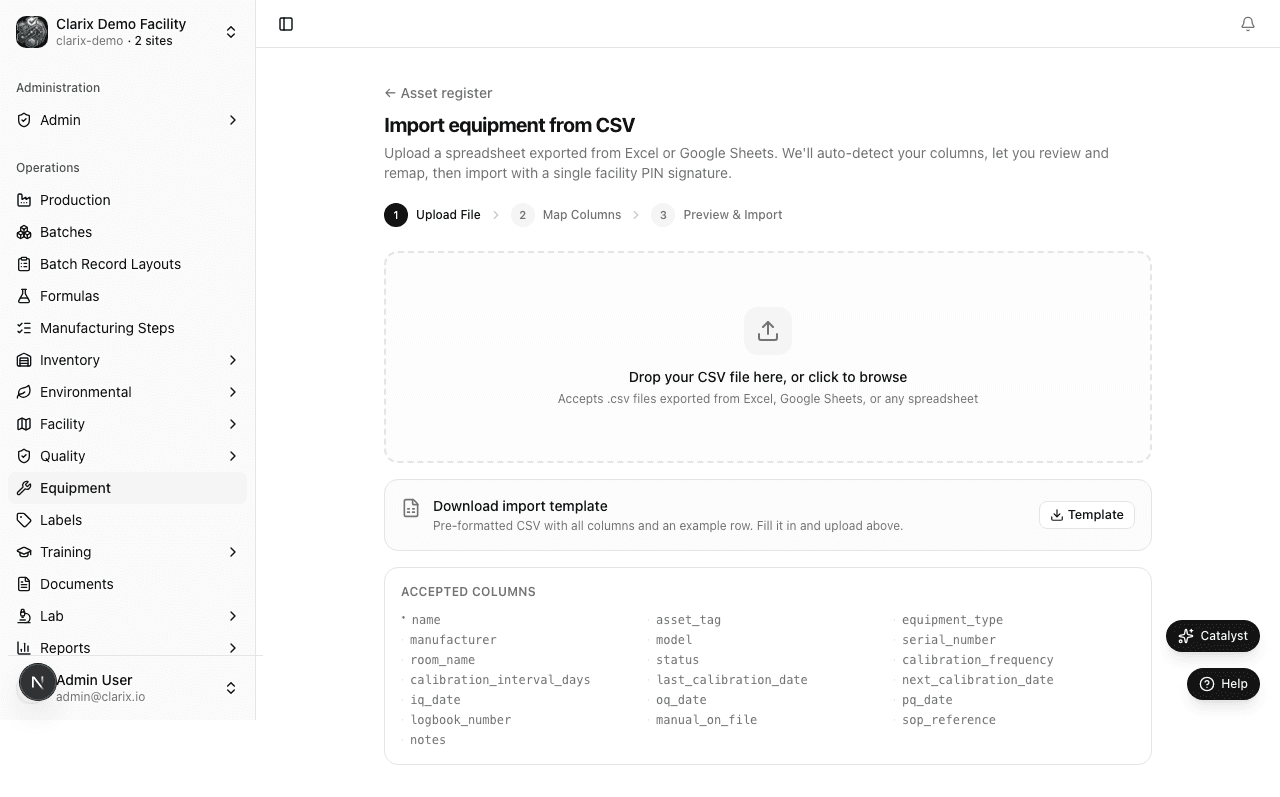 Equipment asset import