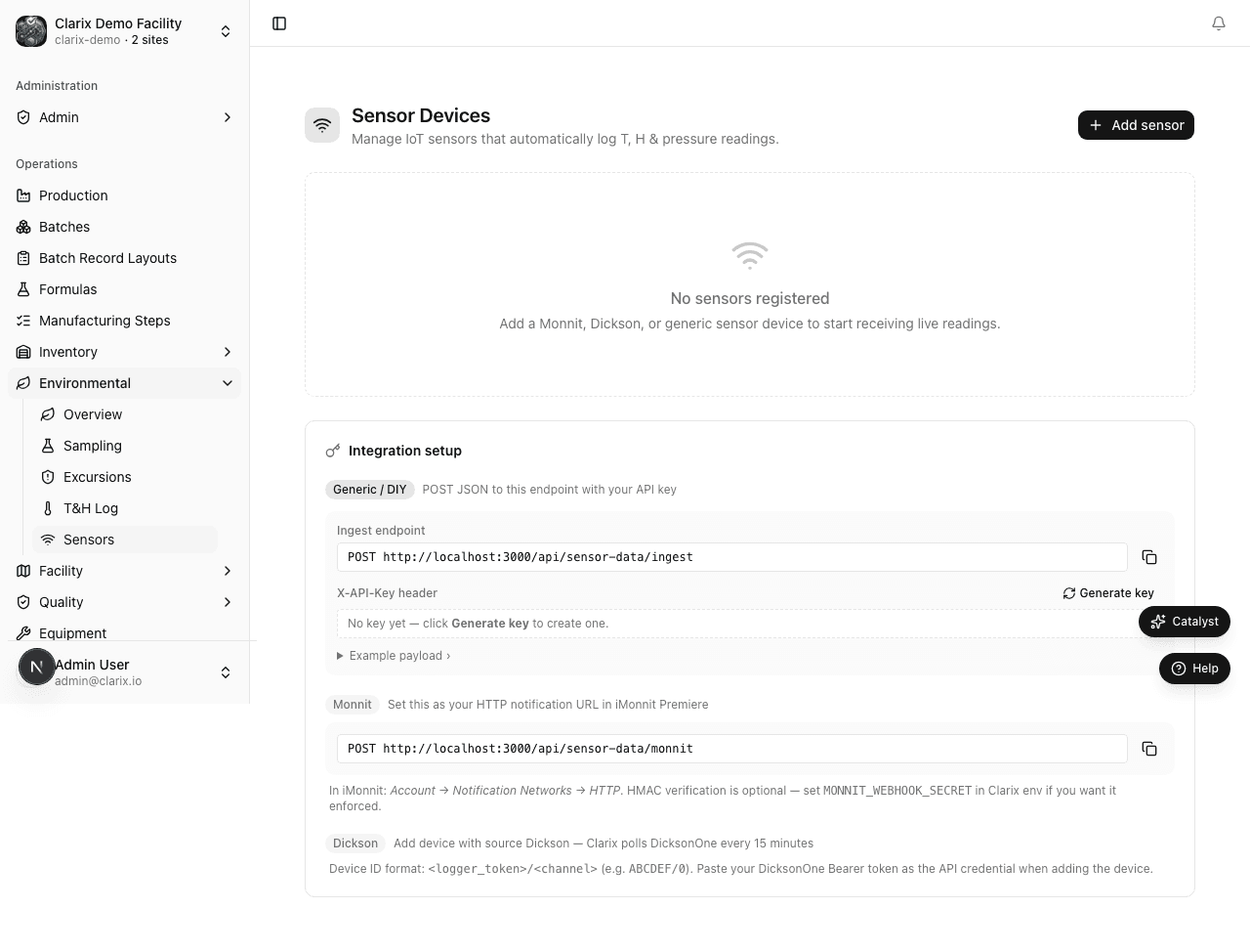 Sensor devices registry