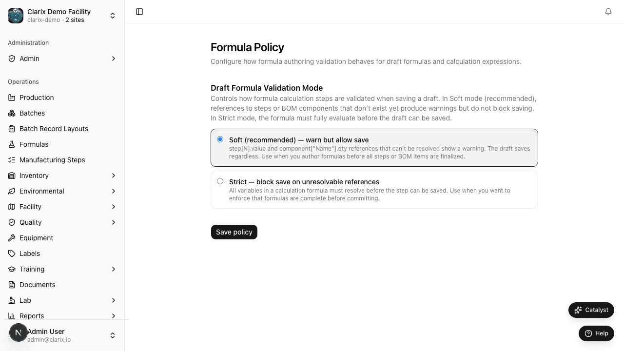 Formula policy settings