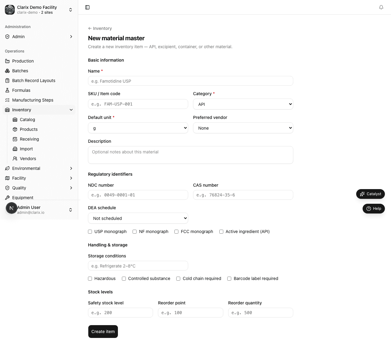 New inventory item form