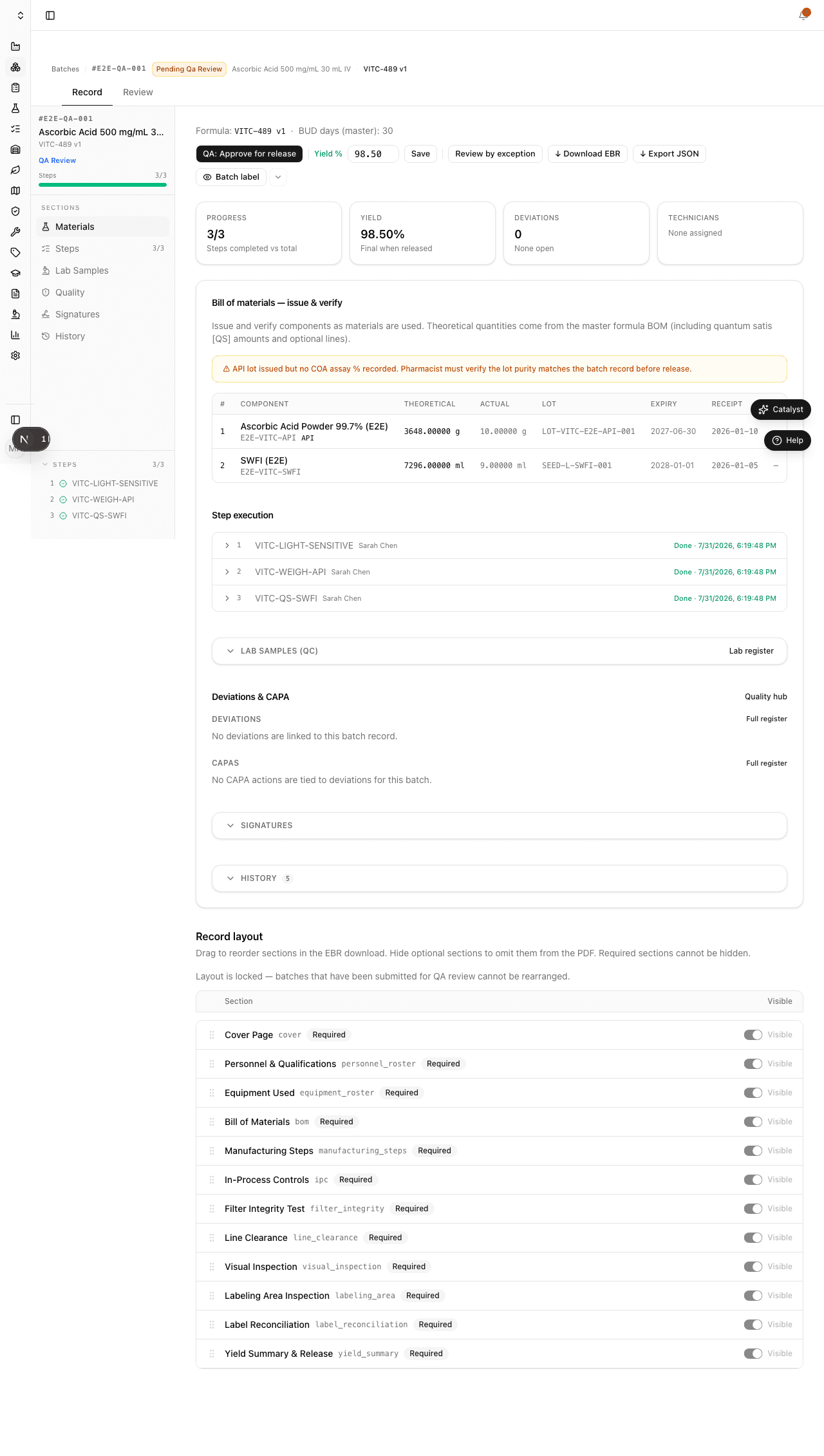 Batch detail — QA officer view