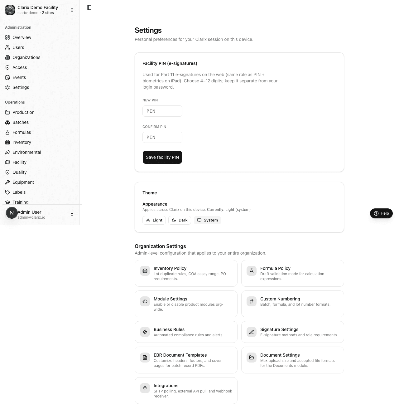 Settings overview