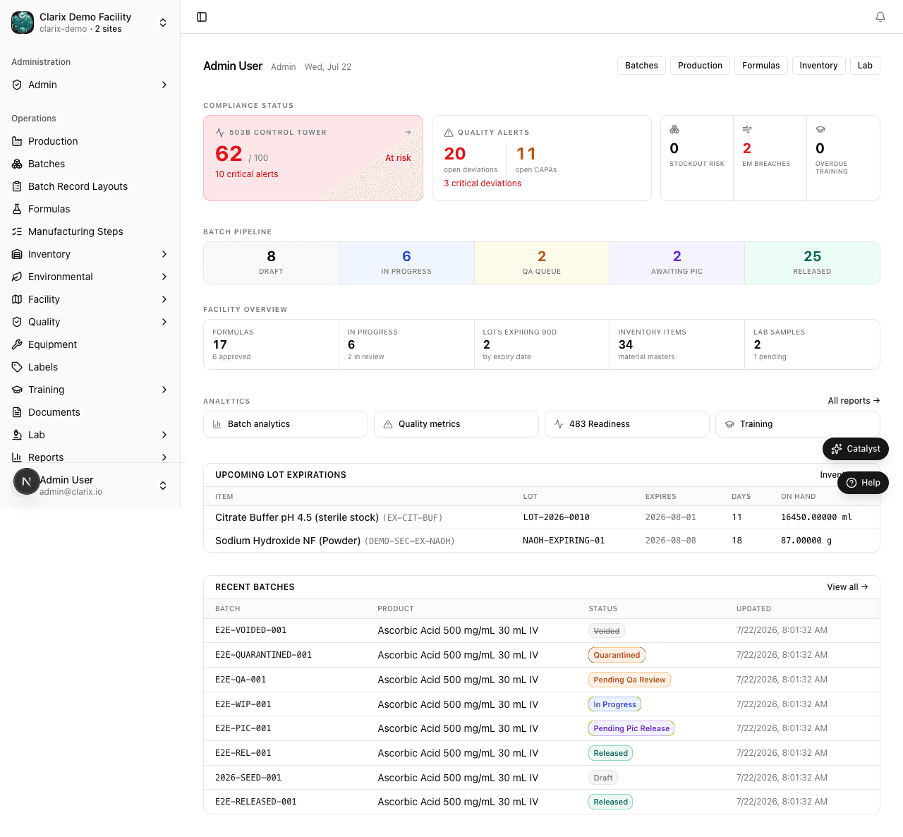 Clarix Operations Dashboard