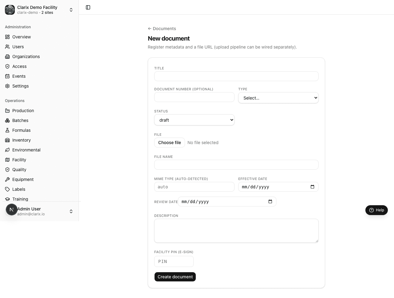 New document form