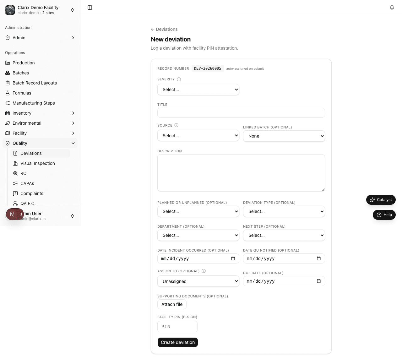 New deviation form