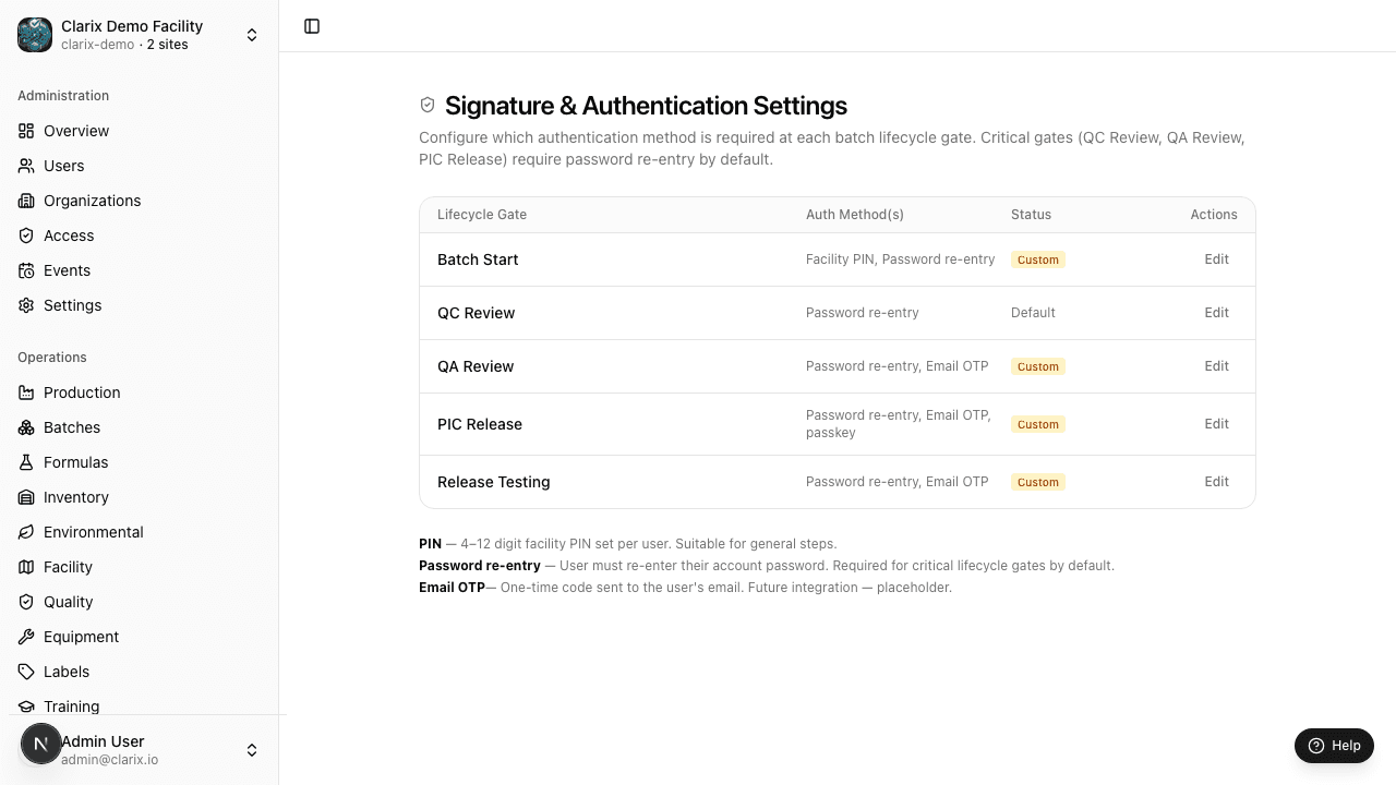 E-signature settings