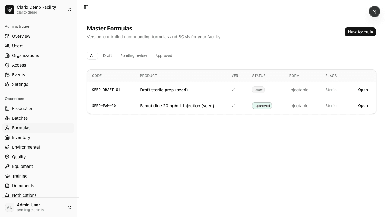 Formulas catalog