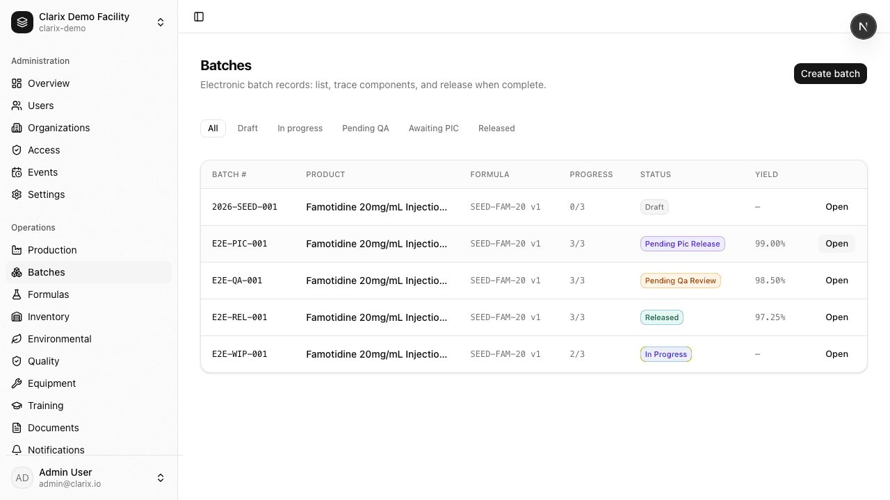 Batch list