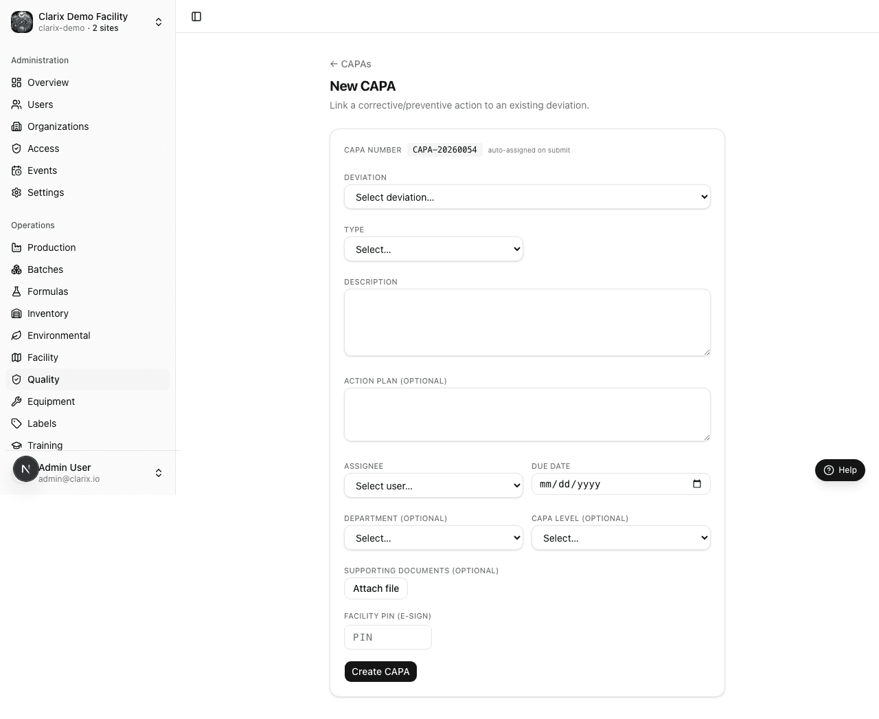 New CAPA form