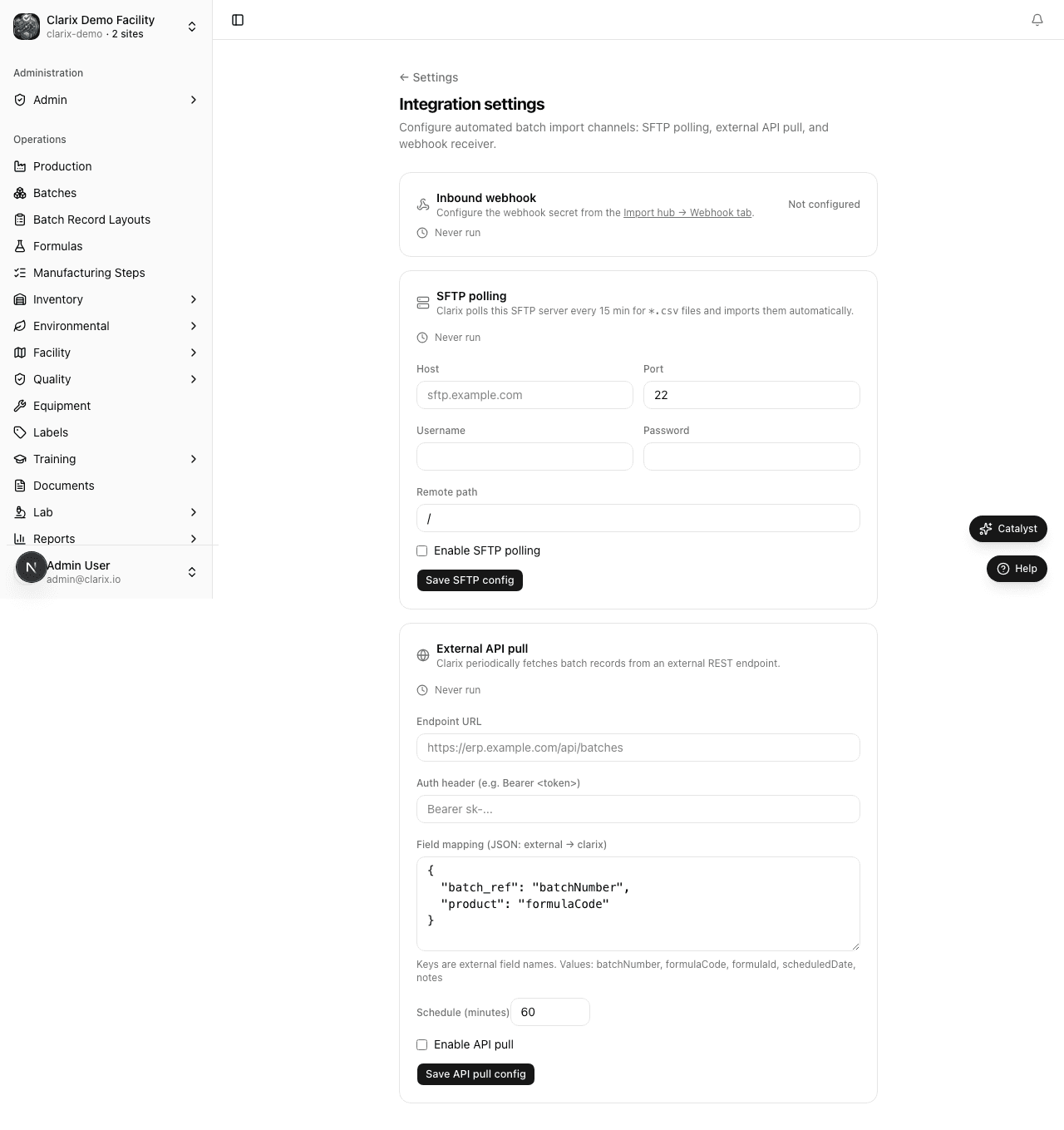 Integrations settings