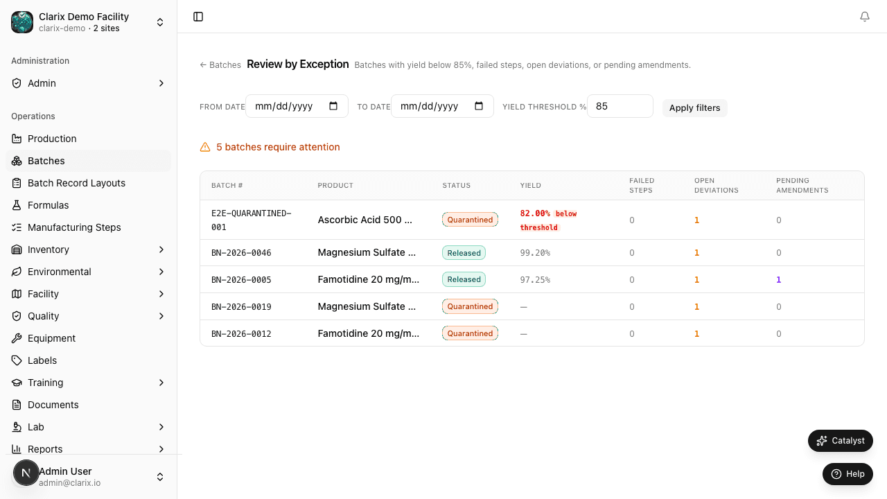 Review by Exception page