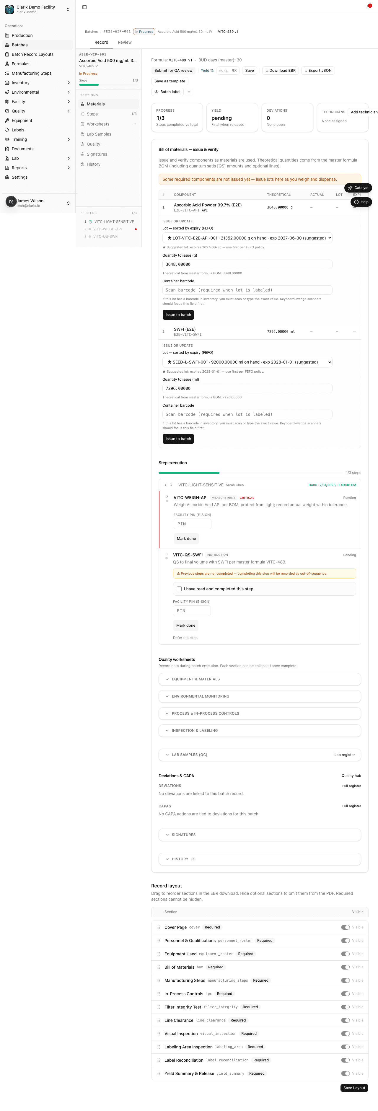 Batch detail — technician view