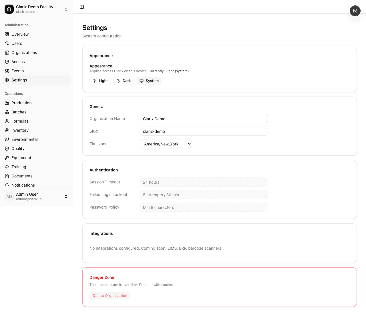Admin settings